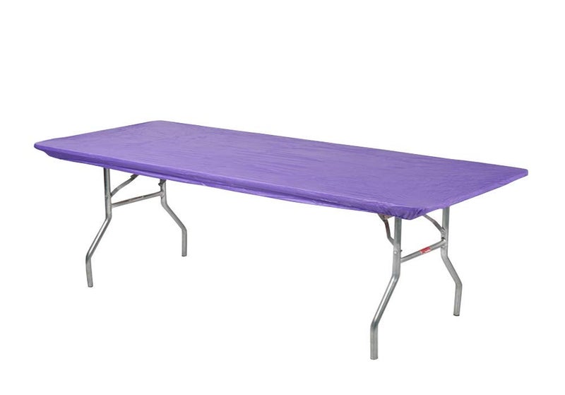Kwik-Covers 8' Rectangle Plastic Table Covers 30" x 96", Bundle of 5 (Purple) - Image 1